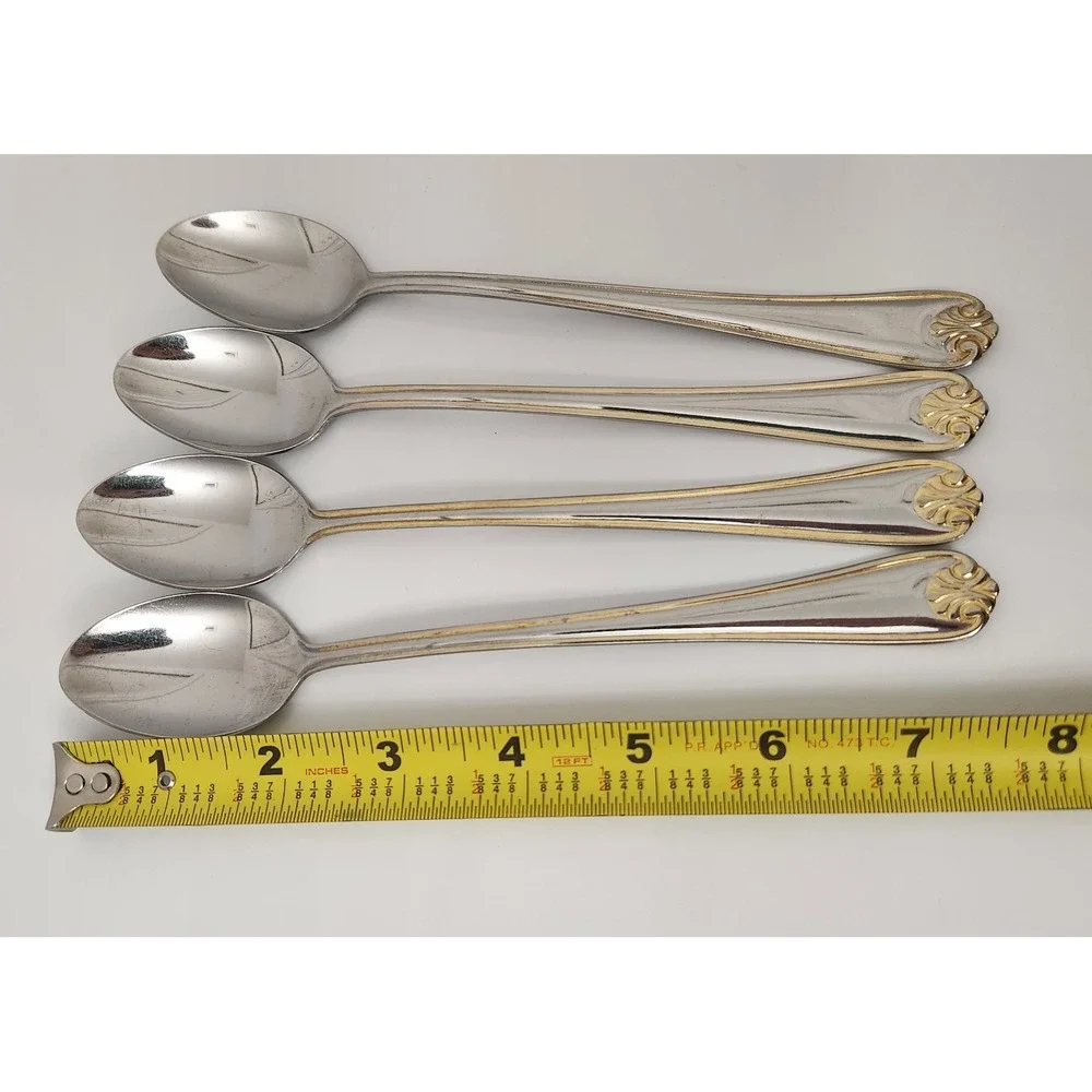 Cambridge Stainless Tea Spoons Gold Trim Shell‎ Tip (Set of 4) Flatware